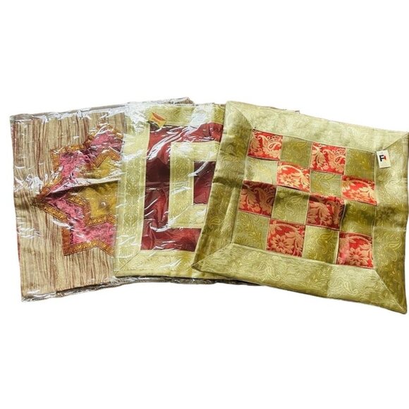 Hollywood Regency Decorative Pillow Shams Gold Burgundy Home Deco Square u - Picture 1 of 5